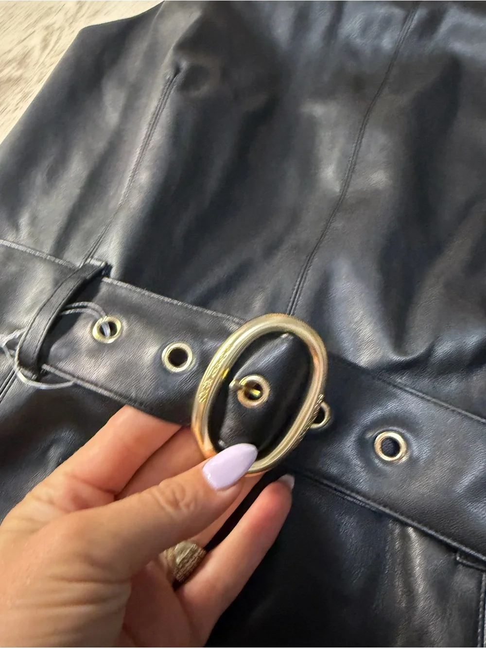 Michael Kors Black Faux Leather Belted Midi Dress